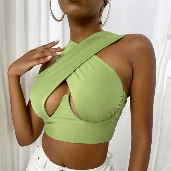 SOLD-Cross Wrap Crop Tank Top - Picture 2 of 4